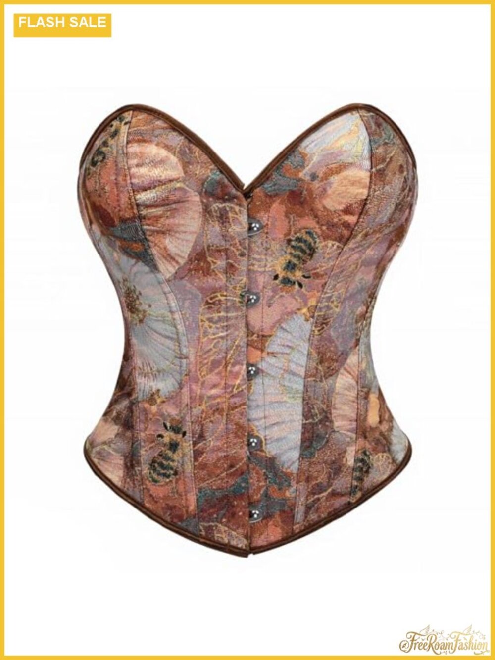 Floral Corset Top Strapless Overbust Boned Bustier Renaissance Shapewear